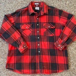 Vintage Eagle Crest Thick Flannel Lumber Jack Work shirt Mens 2X plaid Red Black